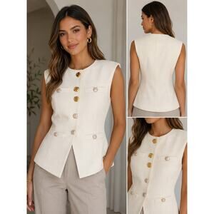Endless Rose Cream Structured Button Front Vest Sleeveless Blazer Jacket Size S